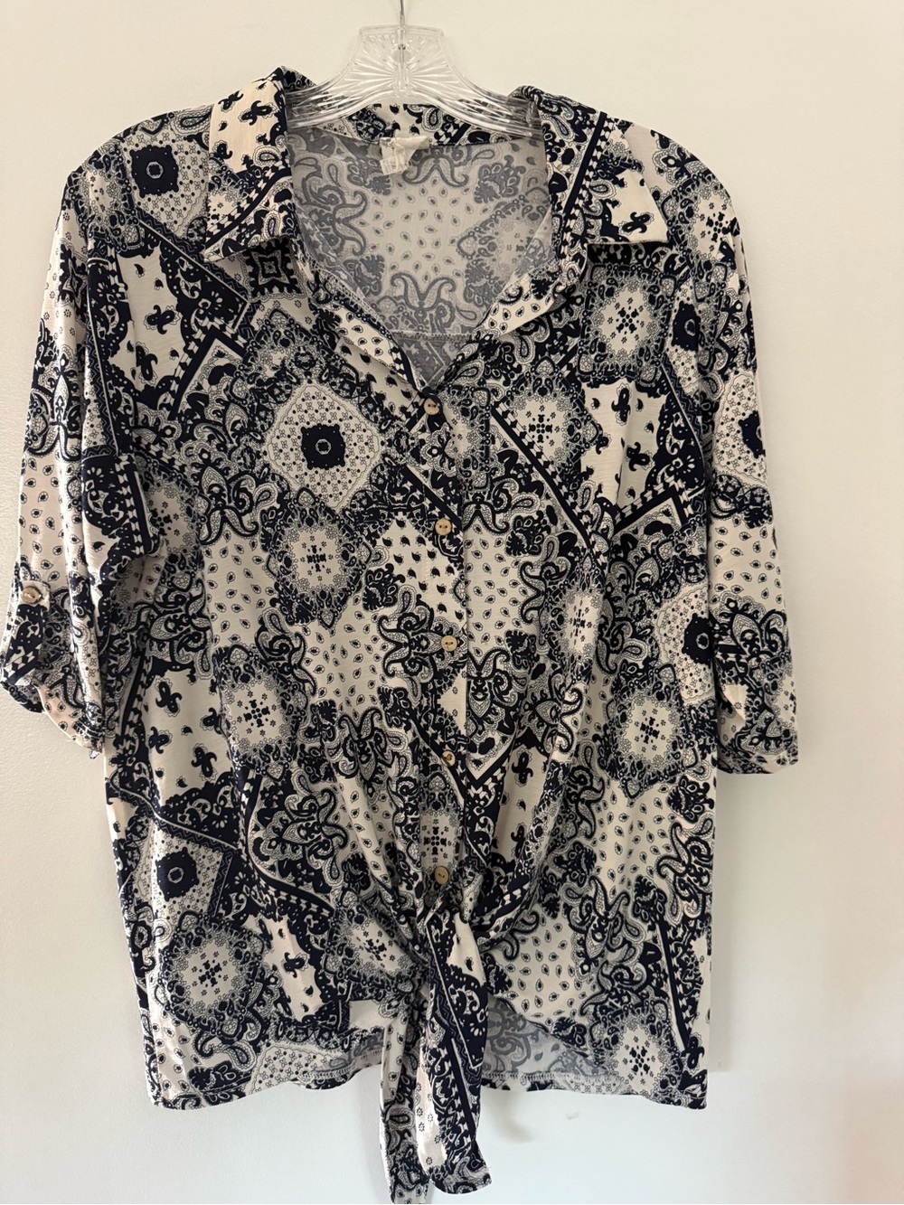 Women’s Navy  & White Bandana Print Tie-Front Top